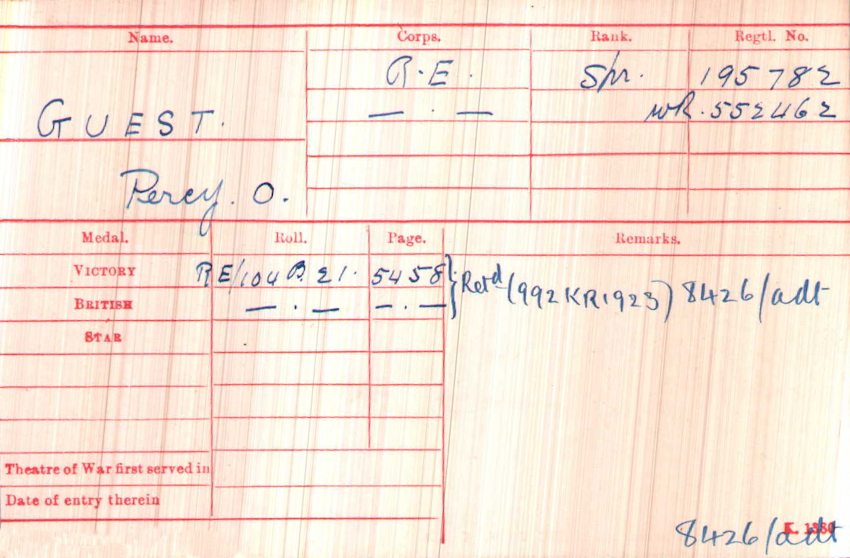 WWI Medal Rolls Index Card